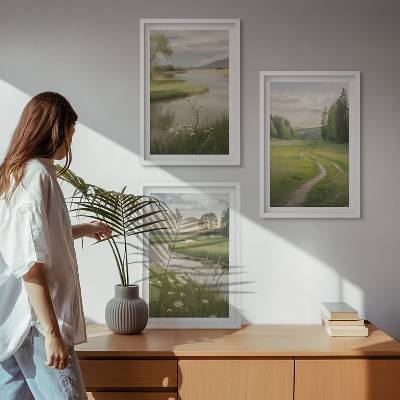 Billedsæt til soveværelset Sommerlandskaber, flod, blomstereng
