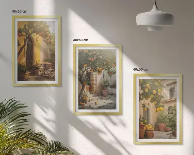 Billedvæg med inspiration citruspotter på en solrig terrasse