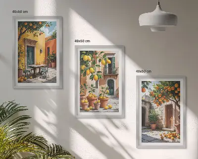 Billedsæt til soveværelset med motiv af citrusfrugter i haven