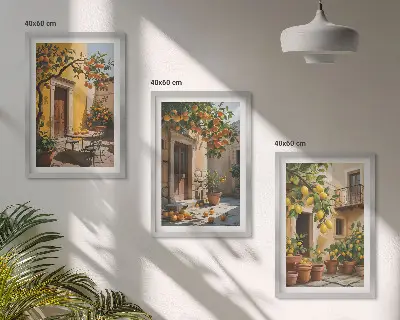 Triptykon med citrusfrugter og gårdhaveplanter billeder med ramme