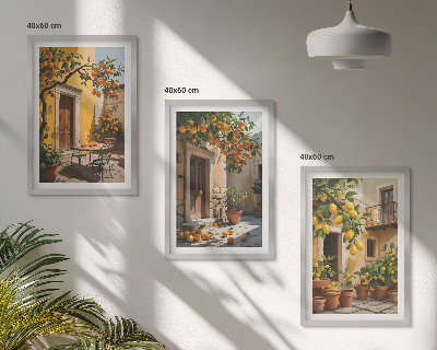 Triptykon billeder med ramme Citrusfrugter Gårdhaveplanter