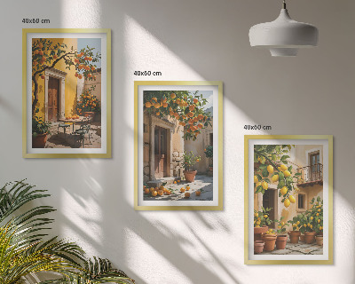 Triptykon billeder med ramme Citrusfrugter Gårdhaveplanter