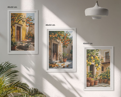 Triptykon billeder med ramme Citrusfrugter Gårdhaveplanter