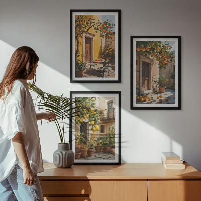 Triptykon billeder med ramme Citrusfrugter Gårdhaveplanter