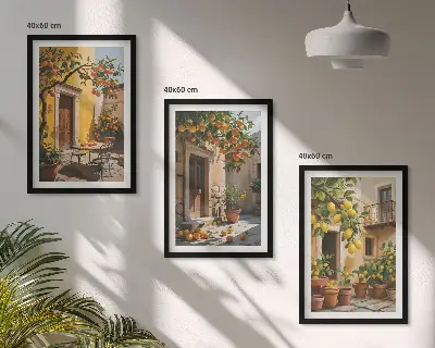 Triptykon med citrusfrugter og gårdhaveplanter billeder med ramme