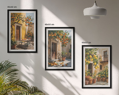 Triptykon billeder med ramme Citrusfrugter Gårdhaveplanter