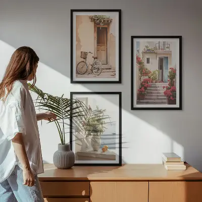 Billedsæt til soveværelset med motiv af charmerende gader ved kysten