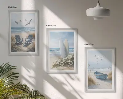 Triptykon med fugle ved stranden billeder med ramme