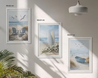 Triptykon med fugle ved stranden billeder med ramme