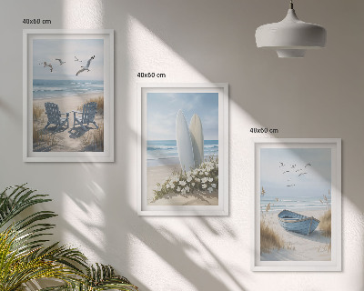 Triptykon billeder med ramme Strandsurfbrætter fugle