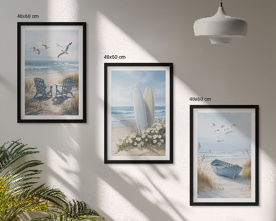 Triptykon billeder med ramme Strandsurfbrætter fugle
