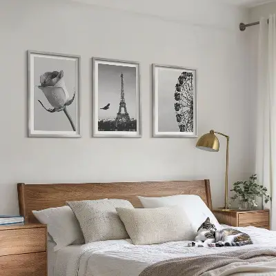 Billedsæt til soveværelset med motiv af Eiffeltårnet og pariserhjul i rosafarver