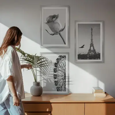 Billedsæt til soveværelset med motiv af Eiffeltårnet og pariserhjul i rosafarver
