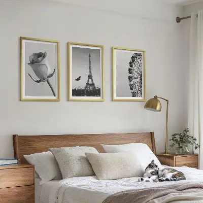 Billedsæt til soveværelset med motiv af Eiffeltårnet og pariserhjul i rosafarver