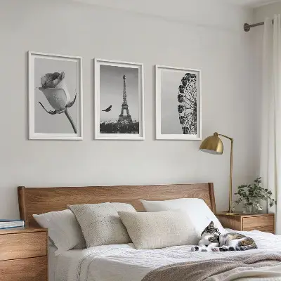 Billedsæt til soveværelset med motiv af Eiffeltårnet og pariserhjul i rosafarver