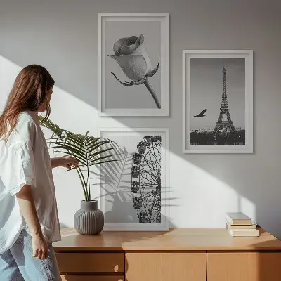 Billedsæt til soveværelset med motiv af Eiffeltårnet og pariserhjul i rosafarver