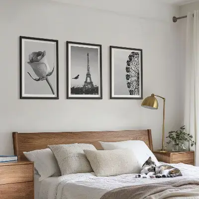 Billedsæt til soveværelset med motiv af Eiffeltårnet og pariserhjul i rosafarver