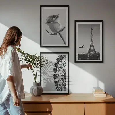 Billedsæt til soveværelset med motiv af Eiffeltårnet og pariserhjul i rosafarver