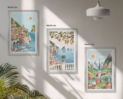 Triptykon billeder med ramme Landskaber, hav, citrusfrugter
