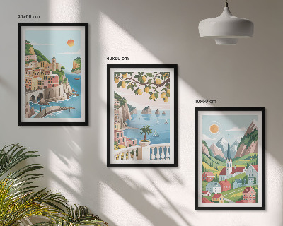 Triptykon billeder med ramme Landskaber, hav, citrusfrugter