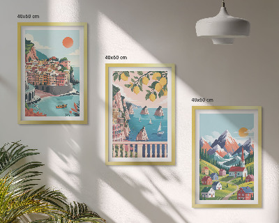 Billedvæg inspiration Farverige bjerge og byer