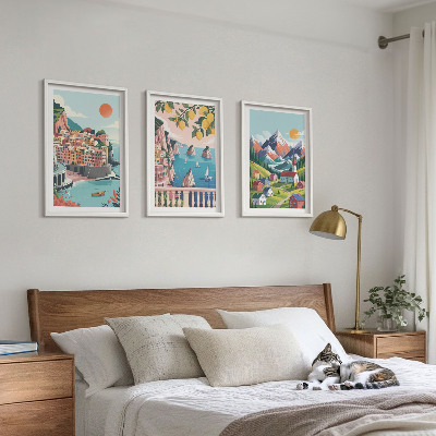 Billedvæg inspiration Farverige bjerge og byer