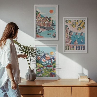 Billedvæg inspiration Farverige bjerge og byer