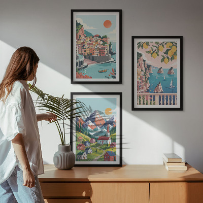 Billedvæg inspiration Farverige bjerge og byer