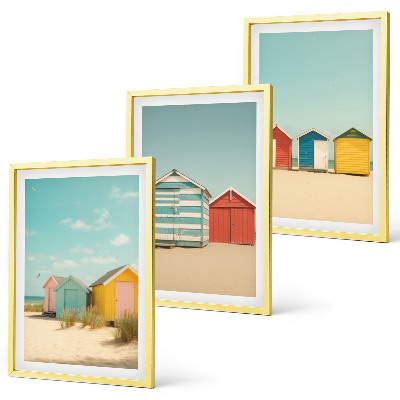 Triptykon billeder med ramme Farverige huse, strand, sol