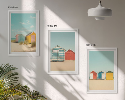 Triptykon billeder med ramme Farverige huse, strand, sol