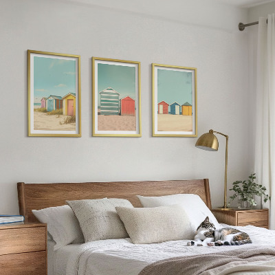 Billedsæt til soveværelset Farverige huse, strand, sol