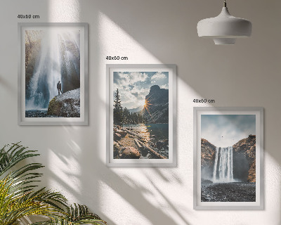 Triptykon billeder med ramme Vandfald bjerge landskaber natur
