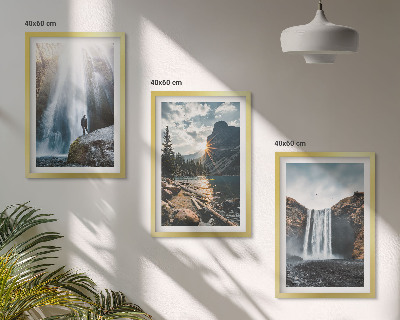 Triptykon billeder med ramme Vandfald bjerge landskaber natur