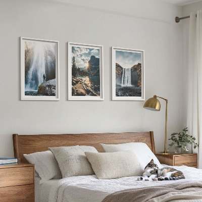 Triptykon billeder med ramme Vandfald bjerge landskaber natur