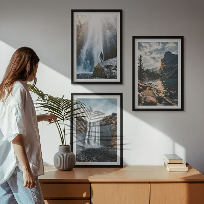 Triptykon billeder med ramme Vandfald bjerge landskaber natur