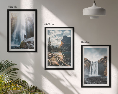 Triptykon billeder med ramme Vandfald bjerge landskaber natur