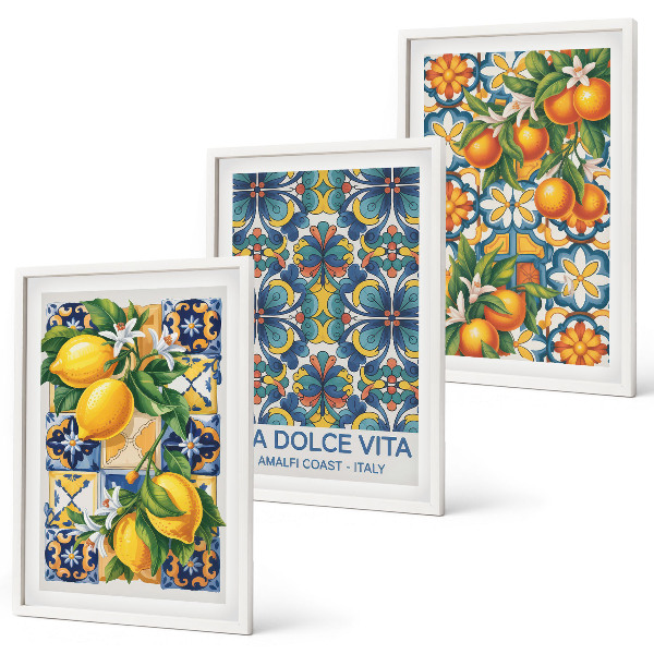 Triptykon billeder med ramme Citron-appelsinblomster mønstre