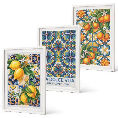 Triptykon billeder med ramme Citron-appelsinblomster mønstre