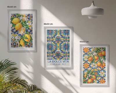 Triptykon billeder med ramme Citron-appelsinblomster mønstre