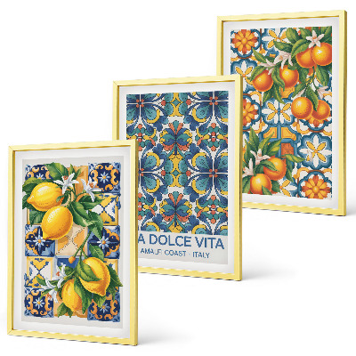 Triptykon billeder med ramme Citron-appelsinblomster mønstre