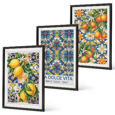 Triptykon billeder med ramme Citron-appelsinblomster mønstre