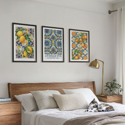 Triptykon billeder med ramme Citron-appelsinblomster mønstre