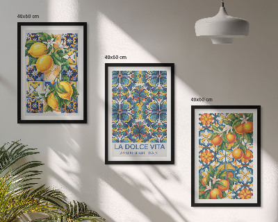 Triptykon billeder med ramme Citron-appelsinblomster mønstre