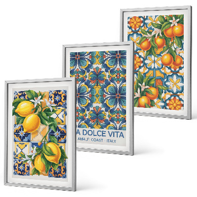 Triptykon billeder med ramme Citron-appelsinblomster mønstre