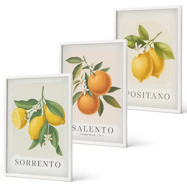 Billedsæt til soveværelset med amalfi-citroner og appelsiner