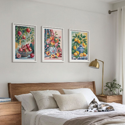 Billedsæt til soveværelset Blomster og frugt i vaser