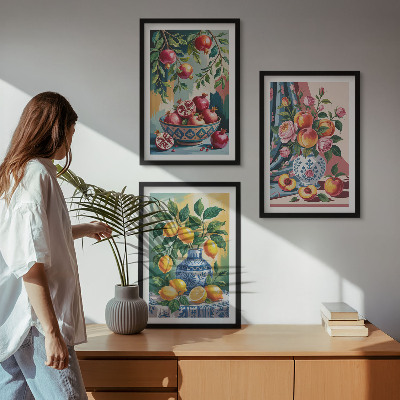 Billedsæt til soveværelset Blomster og frugt i vaser
