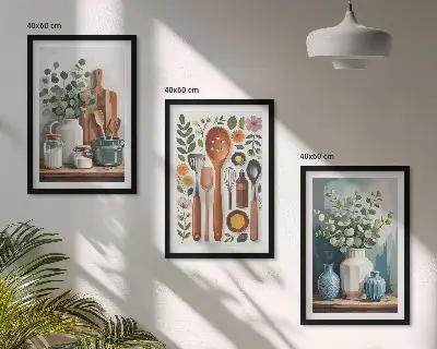 Plantebaseret køkkentilbehør inspiration til billedvæg