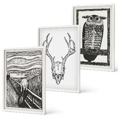 Skrigende kranieugle triptykon billeder med ramme