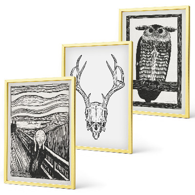 Triptykon billeder med ramme Skrigende kranieugle grafik